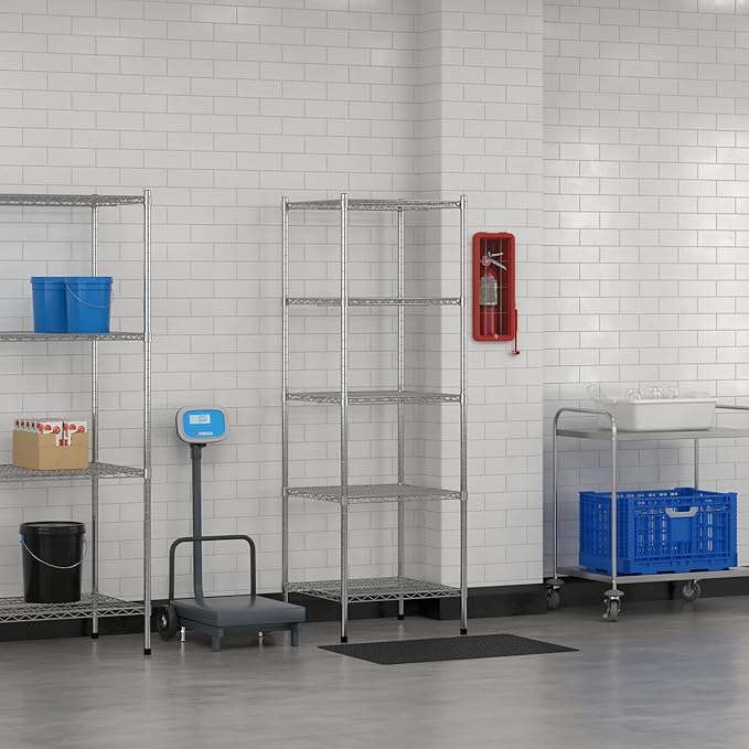 Commercial NSF Listed Chrome Stationary Wire Shelving Kit 24" x 24" x 74", with 5 Shelves Perfect for Warehouse, Walk-in Refrigerator, Freezer, Grocery Store, Restaurant, Dishroom