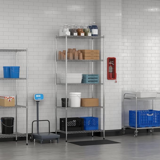 Commercial NSF Listed Chrome Stationary Wire Shelving Kit 21" x 36" x 86", with 5 Shelves Perfect for Warehouse, Walk-in Refrigerator, Freezer, Grocery Store, Restaurant, Dishroom