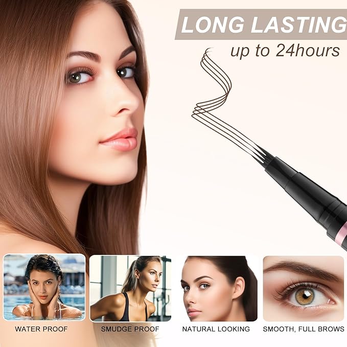 LAVONE Eyebrow Pencil Makeup Kit, with Waterproof 2-IN-1 Microblading Eyebrow Pen, Eyebrow Pomade, Eyeliner and Dual-ended Eyebrow Brush, Brow Pencil Kit for Natural Eyebrows - Dark Brown