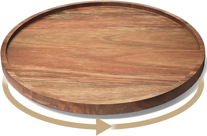 Lazy Susan Organizer for Kitchen,Acacia Wood Turntable for Cabinet, Pantry, Table, Countertop, Vanity, Spice Rack（Large）