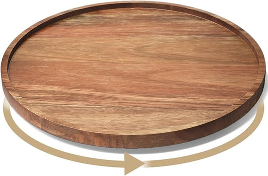 Lazy Susan Organizer for Kitchen,Acacia Wood Turntable for Cabinet, Pantry, Table, Countertop, Vanity, Spice Rack（Large）