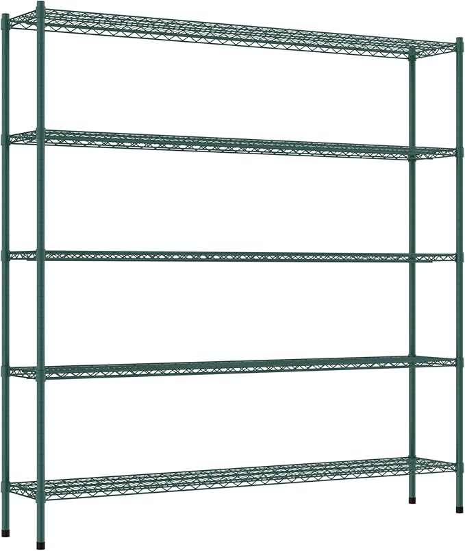 Commercial NSF Listed Green Epoxy Stationary Wire Shelving Kit 14" x 72" x 74", with 5 Shelves Perfect for Warehouse, Walk-in Refrigerator, Freezer, Grocery Store, Restaurant, Dishroom