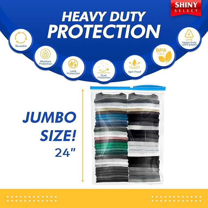 Pack of 25 Extra Large Huge Jumbo Big Slider Freezer Food Storage Bags with Resealable Closure, Thick Big 5 Gallon Size Bags, 18" x 24"