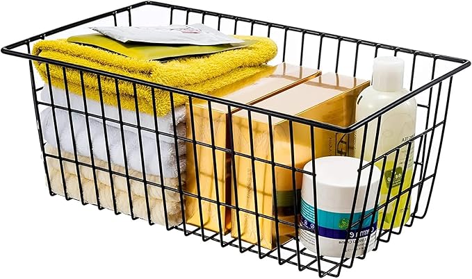 GEDLIRE 15.2" Metal Wire Baskets for Organizing 6 Pack, Household Pantry Storage Freezer Organizer Bins with Handles, Freezer Baskets for Upright Freezer, Refrigerators, Kitchen Cabinets, Black
