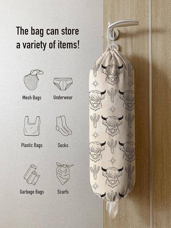 Hglian Highland Cow Line Drawing Plastic Bag Holder Storage Organizer Keeper for Grocery Bags Extra Large