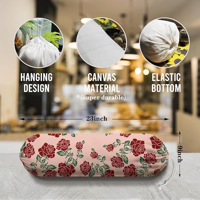 Red Rose Grocery Bag Holder, Trash Grocery Bag Storage Dispenser, Shopping Trash Bags Organizer, Decorative Plastic Bags Holder for Wall Decor, Kitchen Housewarming Gifts for Women