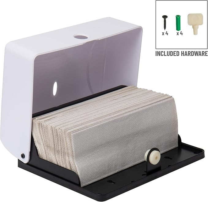 Mind Reader Paper Towel Dispenser, Tri-Fold Towel Holder, Restroom, Wall Mount, Bathroom, 10.25"L x 3.75"W x 8"H, White