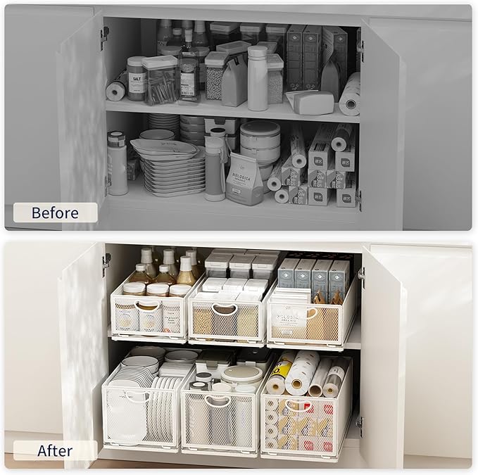 Pull Out Cabinet Organizer,Metal Carbon Steel and Silent sliding Design,Heavy Duty Cabinet Slide Out Shelves for Storing and Organizing Bathrooms, Kitchens, Bedroom 15.7" D*9.6" W*6.1" H