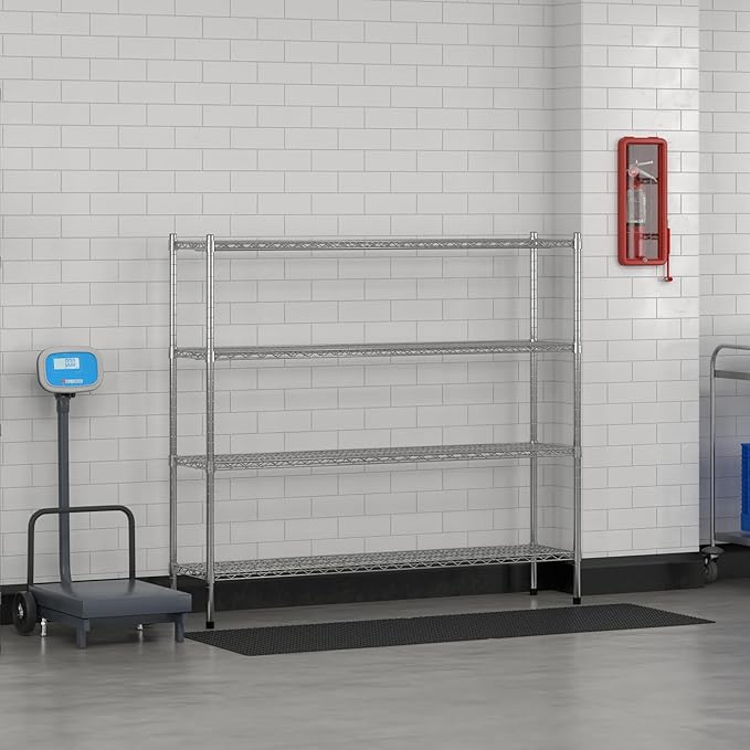 Commercial NSF Listed Chrome Stationary Wire Shelving Kit 14" x 60" x 54", with 4 Shelves Perfect for Warehouse, Walk-in Refrigerator, Freezer, Grocery Store, Restaurant, Dishroom