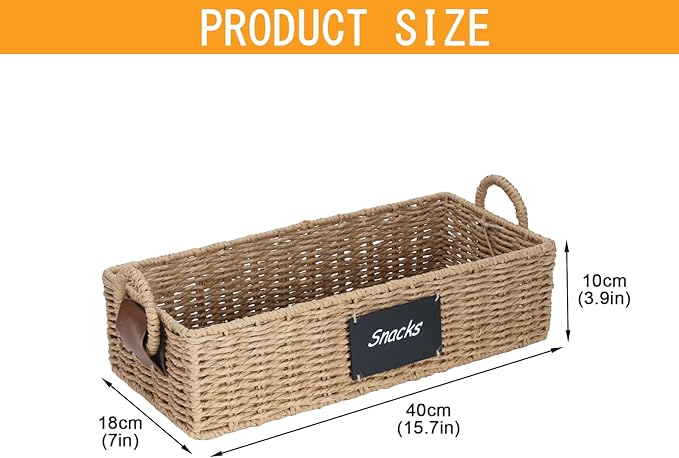 Snack Organizer for Countertop, Snack organizer snack basket tray with Handles, Paper Rope Wicker Basket snack Bar Station Decor, Food Storage Container for Pantry Organizer and Storage