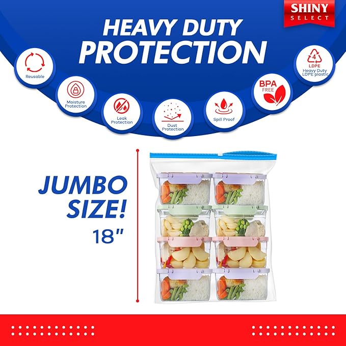 Shiny Select [ Pack of 50 3.5 Gallon Large Food Storage Bags with Reclosable Easy Open Close Slider Closure, 2 Mil Thick, Size 16"x18", for Food-Meal Prep, Organization & Storage