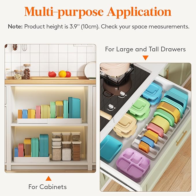 Lifewit Plastic Adjustable Lid Organizers Inside Cabinet, Extra Large Expandable 13-24" Lid Holder with 8 Dividers & 9 Compartments for Kitchen Organization, Plate, Bowl Organizer for Tall Drawer