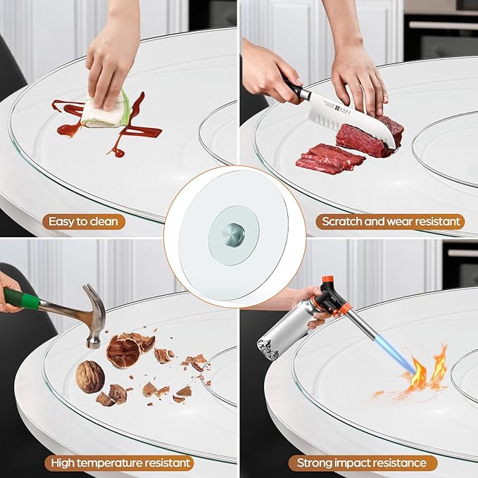 39" Glass Lazy Susan for Dining Table - Tempered Glass Round Clear Tabletop Large Rotating Tray, Silent & Smooth Spin (39inch/100cm)