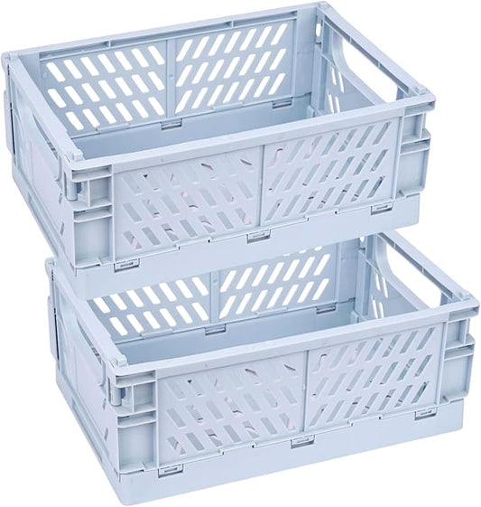 2 Pack Plastic Storage Collapsible Crate Organizer Basket Bin for Organizing Desk Drawer Shelf for Home Kitchen Bedroom Bathroom and Dorm Storage,9.8x6.5x3.8in, Blue