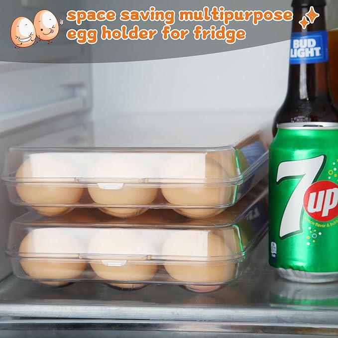 Pidea shop Egg holder for fridge - deviled egg containers with lid, Clear Stackable Plastic Egg Holder, Space-Saving 18 Egg refrigerator Organizer (Clear, Pack of 01)