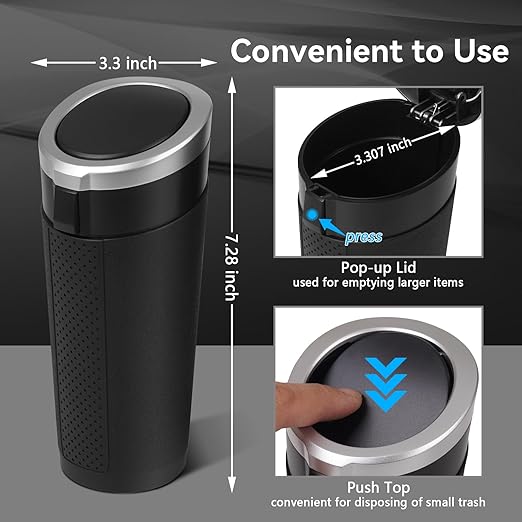 Car Trash Can Bin with Lid - Mini Car Garbage Can Cup Holder-Silver Small Leakproof Vehicle Trash Garbage Can Bin-Automotive Car Organizers and Storage for Back Seat SUV Truck Accessories