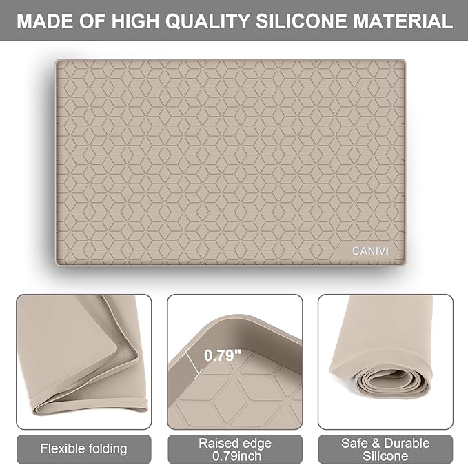 CANIVI Under Sink Mat, 31" x 22" Waterproof Silicone Under Sink Tray for Kitchen & Laundry Cabinets, Kitchen Cabinet Shelf Protector, Up to 3.2 Gallons Liquid, Fits 36 inch Standard Cabinet(Apricot)
