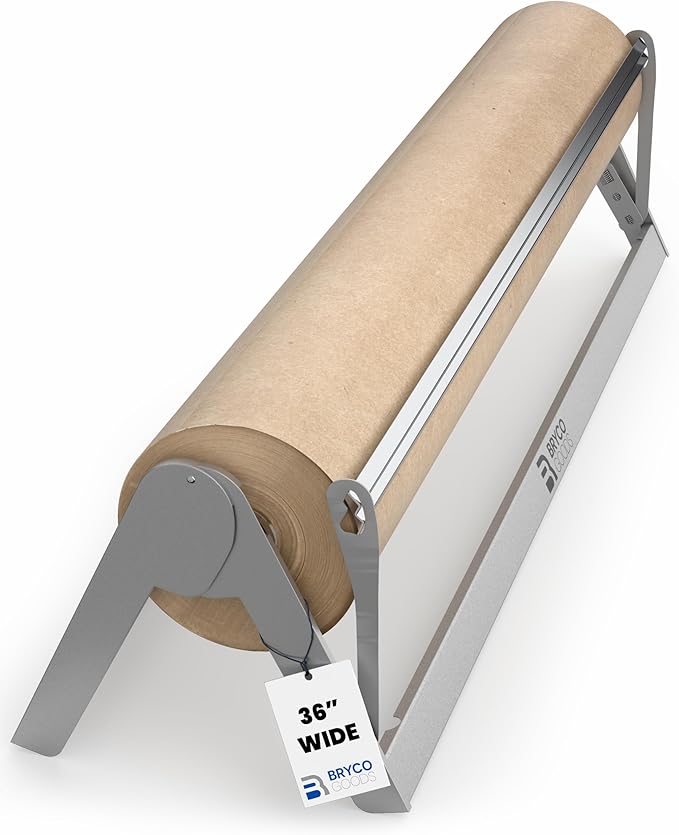 Bryco Goods - 36 Inches All Paper Roll Dispenser and Cutter Made of Heavy-Duty Steel Frame & Sharp Blade. Holds, Dispenses & Cuts. Wall Mountable & Non-Slip Tabletop. Up to 1000ft Rolls