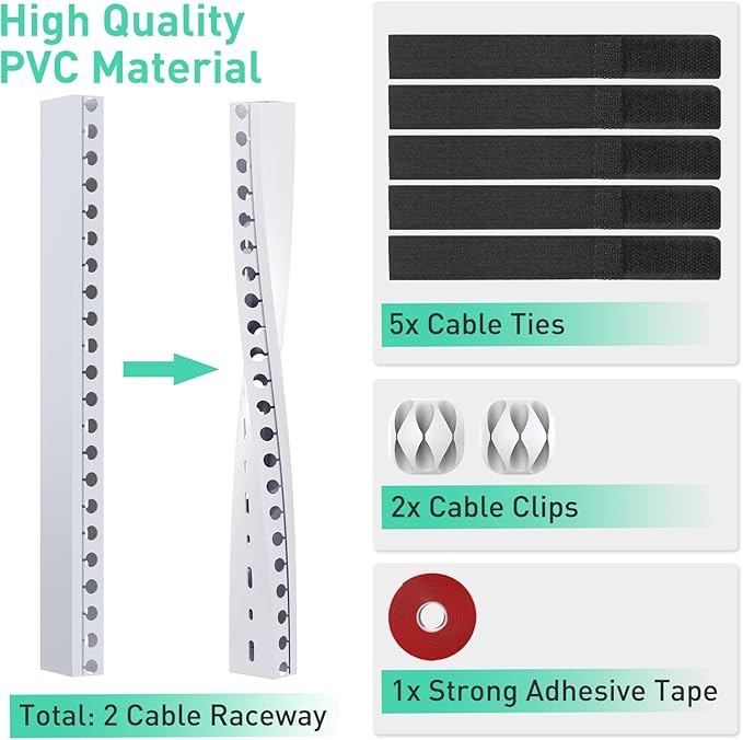 ENONCI Updated White Cable Raceway Kit, 31(2x15.5 inch Open Slot Wire Covers for Cords, Cable Management System to Hide Under Desk/TV/Computer/Net/Power Cords (Pack 2)