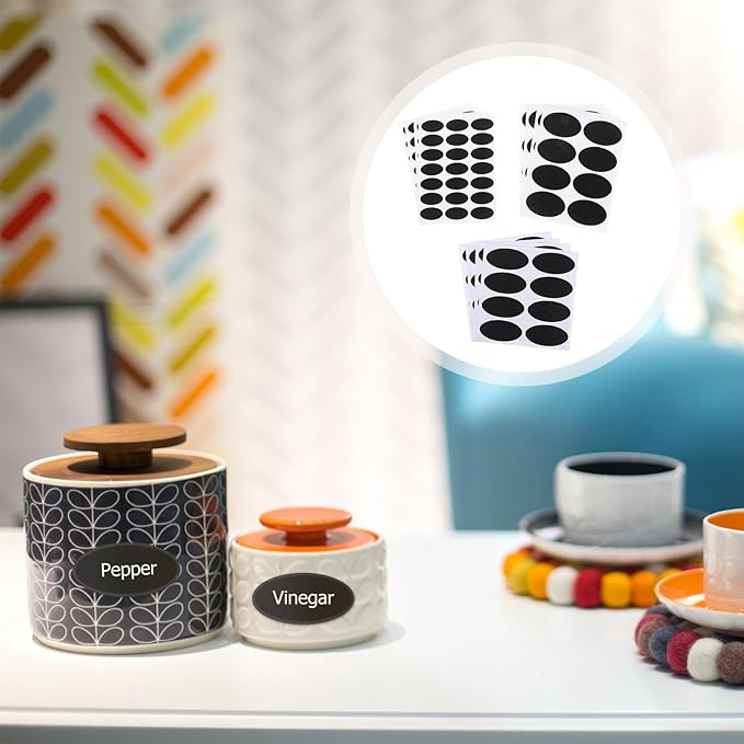 Seasoning Bottle Labels 148Pcs Oval Waterproof Chalkboard Stickers Erasable Classification Sealing Labels for Kitchen Pantry Jars and Spice Containers