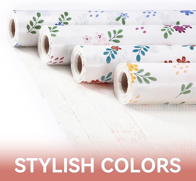 RAY STAR Shelf Liner, 18 Inch x 16 Feet Non Adhesive Red Floral Kitchen Cabinet Liner for Pantry Drawer Vanity, Strong Grip Non Slip Waterproof, Shelf Liners for Kitchen Cabinets Cupboard