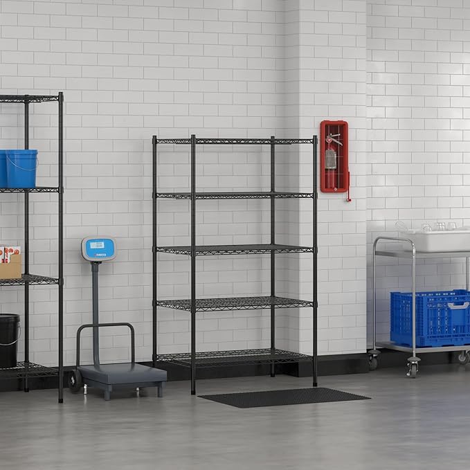 Commercial NSF Listed Black Epoxy Stationary Wire Shelving Kit 24" x 36" x 64", with 5 Shelves Perfect for Warehouse, Walk-in Refrigerator, Freezer, Grocery Store, Restaurant, Dishroom
