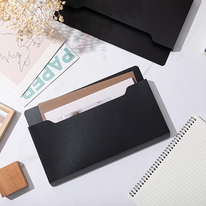Fuutreo 6 Pcs Magnetic Wall File Organizer Magnetic Wall File Holder Refrigerator Magazine Holder for Mail Letters Paper(Black,8.3 x 13.8 Inch,Horizontal)