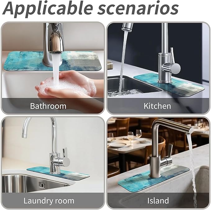 Kitchen Sink Splash Guard，Blue ocean Faucet Mat Sink Gadgets-Super Absorbent Fast Drying Mat Drip Catcher for Kitchen, Bathroom,Sink Mat, Dish Drying Mat, Bathroom(15" X 5.5" )