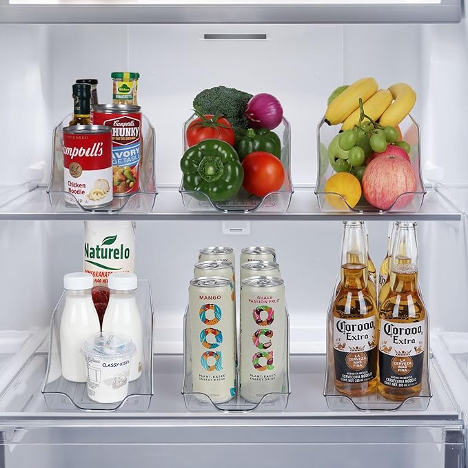 4 Pack Refrigerator Bins for Pantry Storage Can Organizer for Fridge Beverage Holder, Clear
