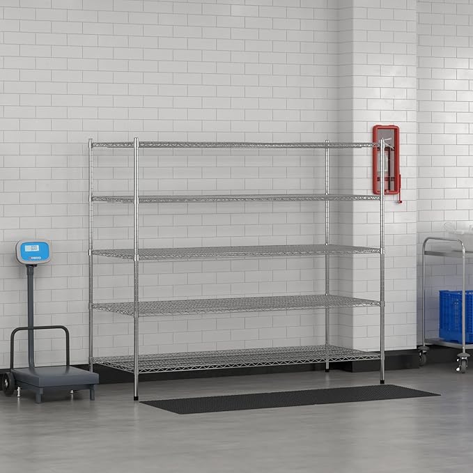 Commercial NSF Listed Chrome Stationary Wire Shelving Kit 30" x 72" x 64", with 5 Shelves Perfect for Warehouse, Walk-in Refrigerator, Freezer, Grocery Store, Restaurant, Dishroom