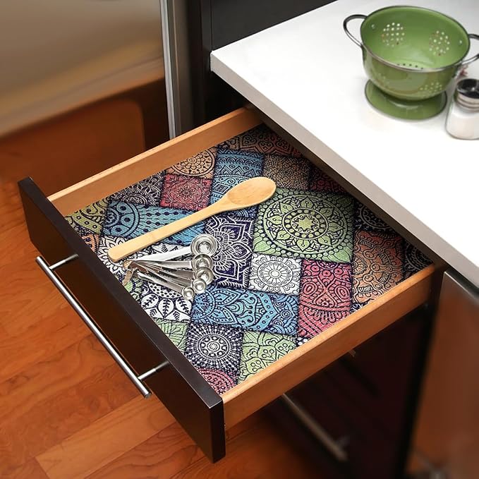 Quttisay Drawer and Shelf Liner for Kitchen Cabinets Non-Adhesive Drawer Liner,Non Slip Waterproof Cabinet Liner,Easy to Clean Strong Grip Kitchen Liner for Cupboard,Dresser,Shelves (12In x 10FT)