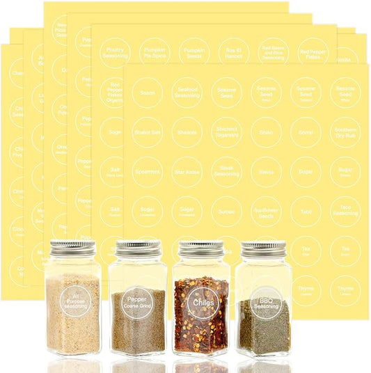 Spice Labels, 432Pcs Spice Labels Stickers 1.4in Waterproof Adhesive Round Preprinted Spice with Blank Label Tear Resistant Sticker for Kitchen Jars Caps Food Containers Organizers (Transparent)