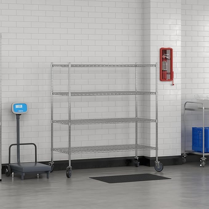 Commercial NSF Listed Chrome Mobile Wire Shelving Kit 24" x 54" x 60", with 4 Shelves Perfect for Warehouse, Walk-in Refrigerator, Freezer, Grocery Store, Restaurant, Dishroom