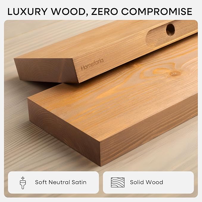 Homeforia 16 inch Golden Oak Floating Shelf, High End Solid Real Wood 16inch Small Floating Shelves for Wall Mounted, Oak Wooden 16in Floating Shelves, Heavy Duty Bracket, 16 X 6.5 X 1.75 in, Set of 2