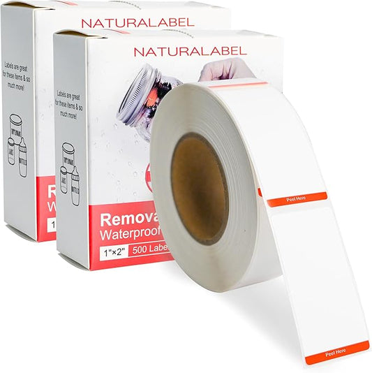 NATURALABEL 1000 PCS Blank Removable Freezer Labels with Dispenser - 1" x 2" Food Labels for Meal Prep Containers, Easy Peel-Off Design, No Residue