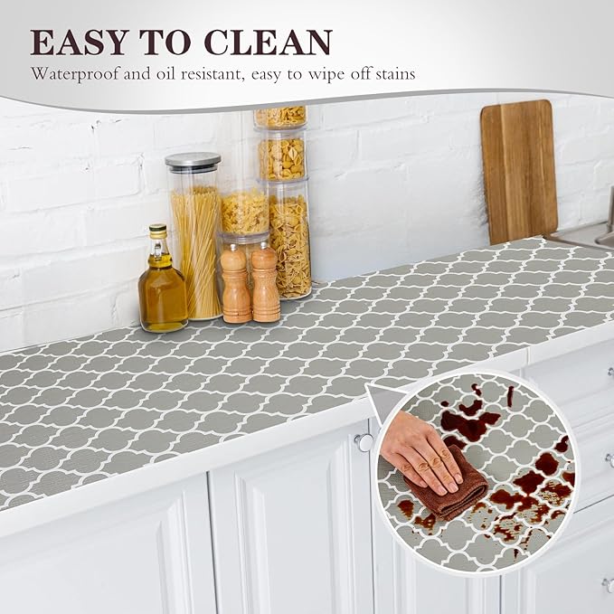 ALIUNI Drawer and Shelf Liner, Non-Slip Kitchen Cabinet Liners Non-Adhesive Thick Strong Grip Waterproof Washable Mats Protect Dresser Shelves Cupboard Bathroom Cabinets, Gray, 24 in X 10 FT