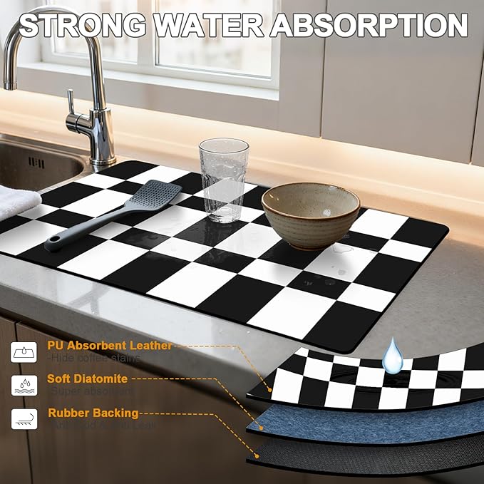 Dish Drying Mat & Coffee Mat for Kitchen Counter, Absorbent Microfiber Waterproof Mat with Non-Slip Backing, Multi-Size Multi-Color Options, Sink and Coffee Bar Accessories