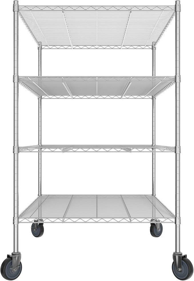 Commercial NSF Listed Chrome Mobile Wire Shelving Kit 36" x 48" x 60", with 4 Shelves Perfect for Warehouse, Walk-in Refrigerator, Freezer, Grocery Store, Restaurant, Dishroom