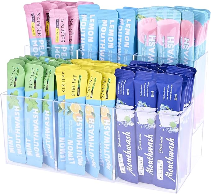 2-Tier Drink Packet Organizer, Acrylic Water Flavor Packet Holder with 6 Compartments, Stackable Drink Mix Organizer for Pantry, Kitchen Cabinet & Countertop Storage