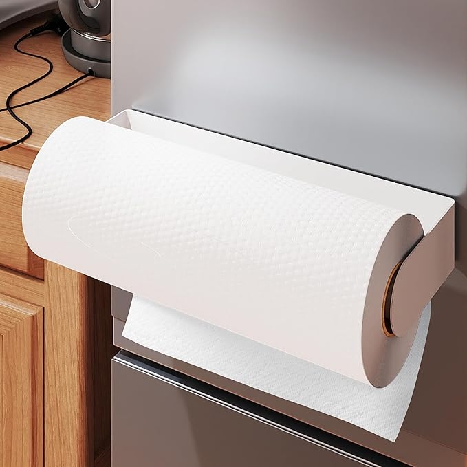 YIGII White Paper Towel Holder Magnetic, Kitchen Pantry RV Storage Paper Towel Rack for Fridge with Strong Magnets, Stainless Steel
