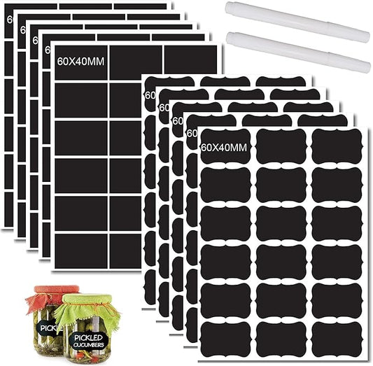 Chalkboard Labels for Food containers, 180 Pcs Label Stickers with 2 White Liquid Chalk Markers, Waterproof Reusable Bottle Labels for Jars, Storage Bins