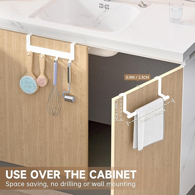 Over Cabinet Door Towel Holder Towel Rack Hand Towel Bar Towel Hook Tea Towel Hanger Multipurpose for Kitchen or Bathroom Sink