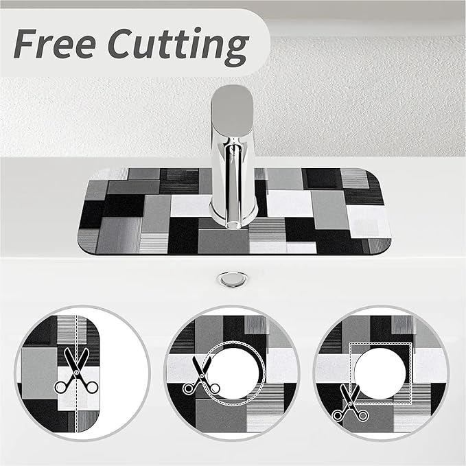 Kitchen Sink Splash Guard，Abstract geometric Faucet Mat Sink Gadgets-Super Absorbent Fast Drying Mat Drip Catcher for Kitchen, Bathroom,Sink Mat, Dish Drying Mat, Bathroom(15" X 5.5" )