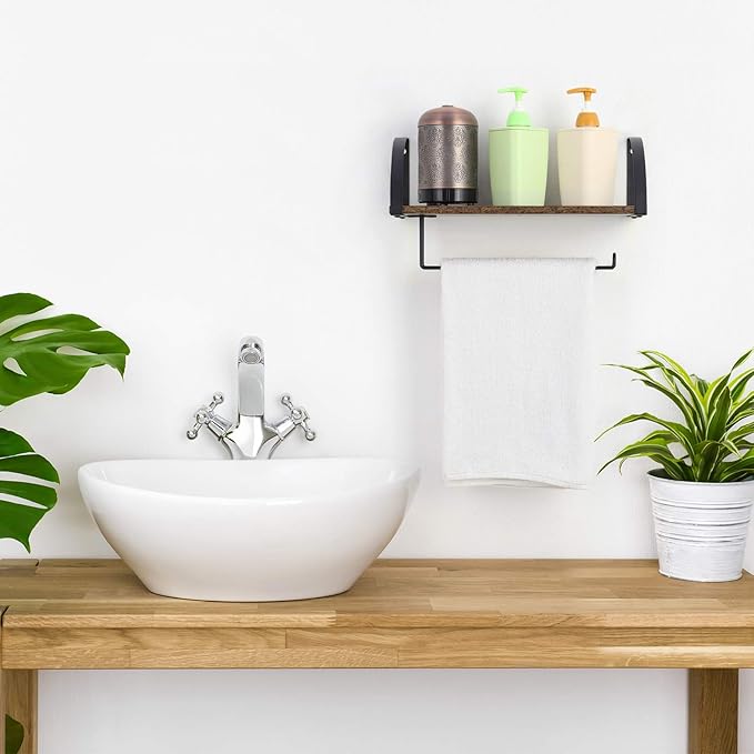 BTY Paper Towel Holder with Shelf, Vintage Farmhouse Wall Mounted Paper Towel Holder Under Cabinet Spice Rack for Kitchen, Bathroom Toilet Paper Dispenser Rustic Brown