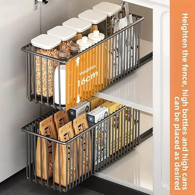 AmoiChic Under Sink Organizer, 2 Pack Pull Out Cabinet Organizer Slide Out Sink Shelf Cabinet Storage Shelves, Storage for Kitchen Bathroom, Black