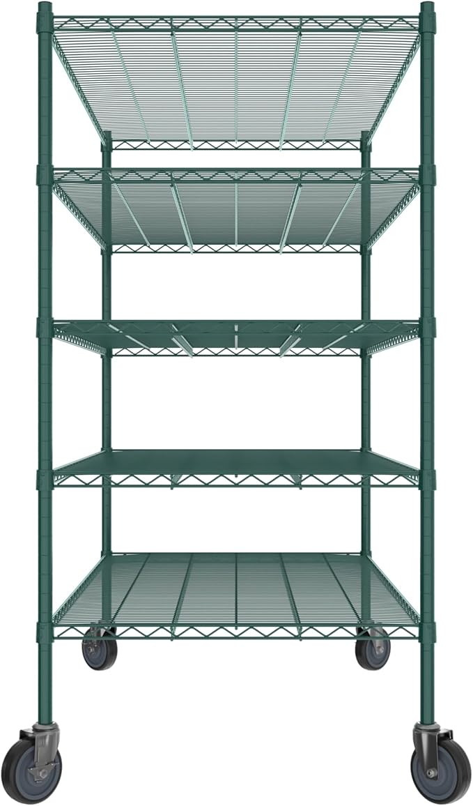 Commercial NSF Listed Green Epoxy Mobile Wire Shelving Kit 30" x 54" x 60", with 5 Shelves Perfect for Warehouse, Walk-in Refrigerator, Freezer, Grocery Store, Restaurant, Dishroom