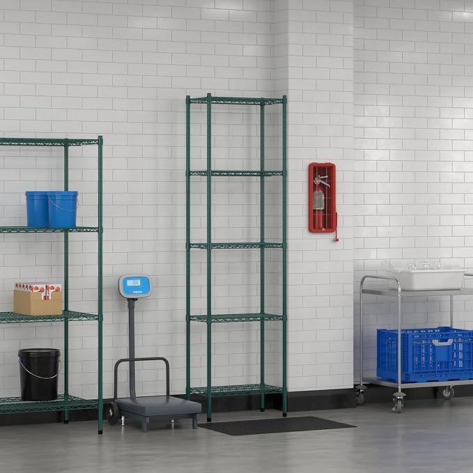 Commercial NSF Listed Green Epoxy Stationary Wire Shelving Kit 14" x 24" x 86", with 5 Shelves Perfect for Warehouse, Walk-in Refrigerator, Freezer, Grocery Store, Restaurant, Dishroom