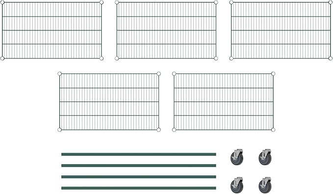 Commercial NSF Listed Green Epoxy Mobile Wire Shelving Kit 21" x 36" x 60", with 5 Shelves Perfect for Warehouse, Walk-in Refrigerator, Freezer, Grocery Store, Restaurant, Dishroom