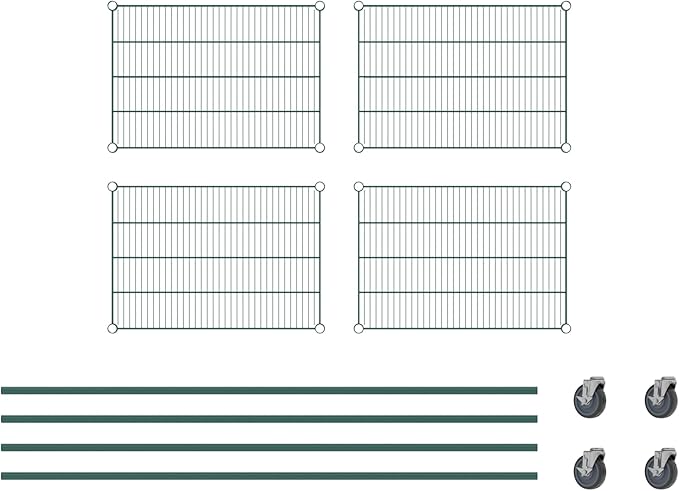 Commercial NSF Listed Green Epoxy Mobile Wire Shelving Kit 21" x 30" x 80", with 4 Shelves Perfect for Warehouse, Walk-in Refrigerator, Freezer, Grocery Store, Restaurant, Dishroom