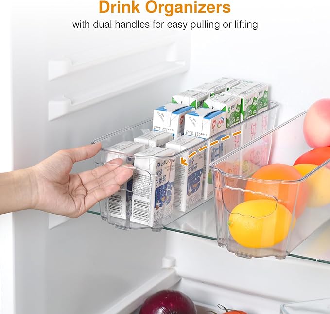 OTraki 6 Pack Fridge Organizer Storage Bins Drink Organizer for Fridge include Soda Can Dispenser Egg Holder Storage Bin with Handle Soda Organizer for Refrigerator Kitchen Countertop BPA Free